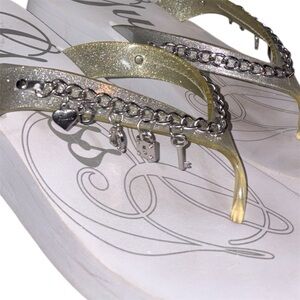 Y2K guess Charmed Chain platform wedged flip flop Thong Sandals - Women